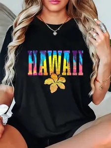 100% Cotton Hawaii Vintage Sunset Hibiscus Flower Hawaiian Surf Surfer T-Shirt
