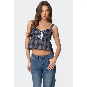 Plaid Lace Trim Tank Top
