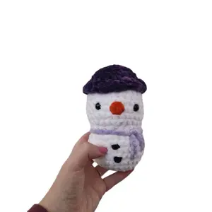 Snowman plushie crochet amigurumi purple hat and scarf handmade