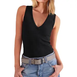 Women's Casual Ribbed V Neck Tank Top Sleeveless Slim Fit Basic Cami