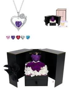 "Diamond Rose Heart Bond" Premium heart-shaped rose gem necklace, paired with a purple preserved rose bear gift box. An elegant mysterious gift for dates, holidays, birthdays, Valentine’s Day and Mother’s Day for your wife or daughter.