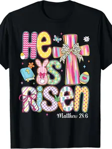 Easter Day HUG He Is Risen Jesus Christian Happy Easter Kids Girls T-Shirt Teenage T-shirt, Size 120-160, Suitable for 7-14 Years Old