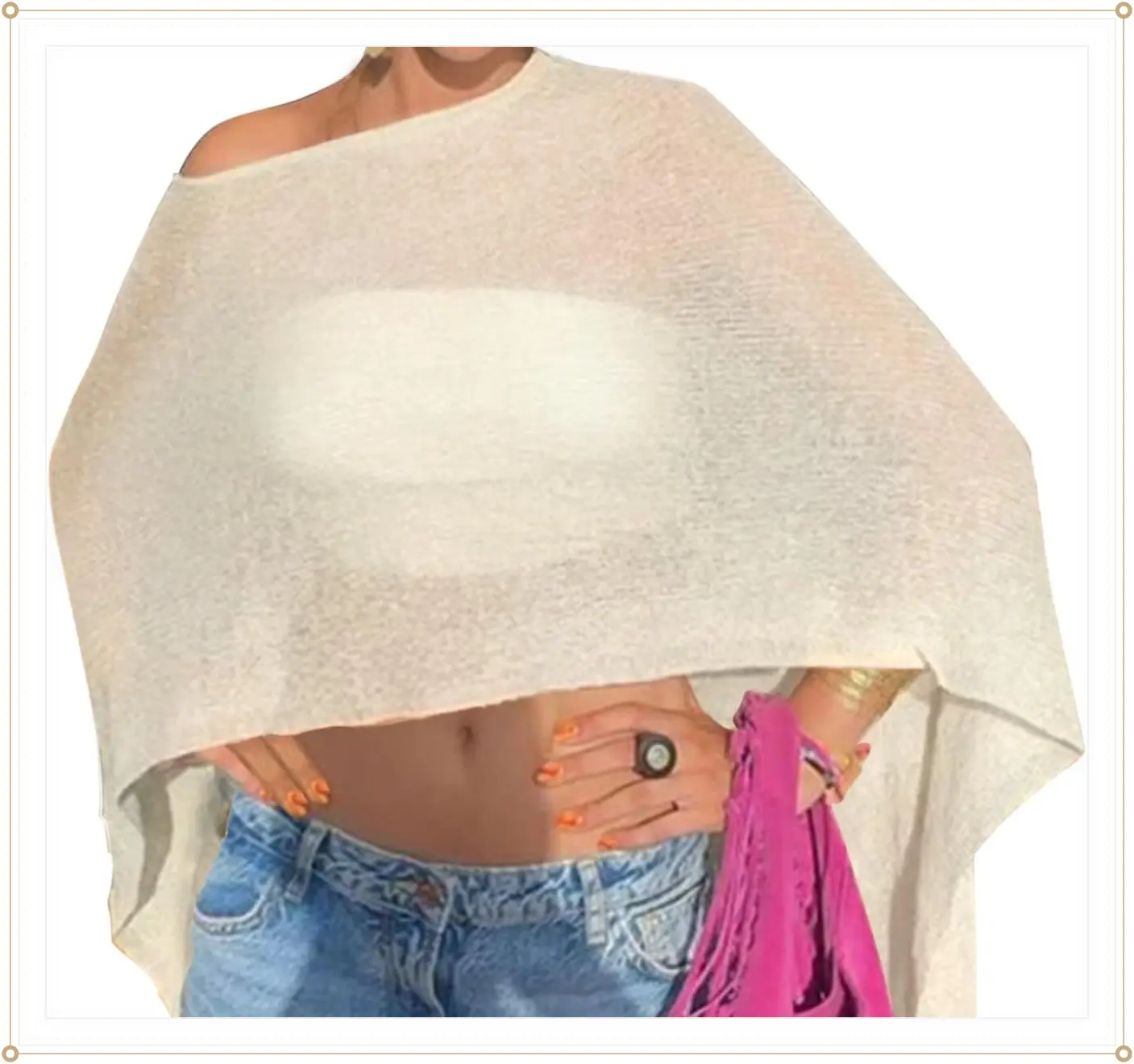 Off The Shoulder Sheer Crochet Vacation Outfits Poncho Sweater Top Summer Beach Cover UpGift