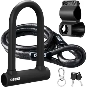 Corki Bike Lock Heavy Duty Anti Theft U Lock with 5ft Security Cable and Keys 17mm Schackle Electric Scooter Lock, Bicycle Lock with Mounting Bracket for E