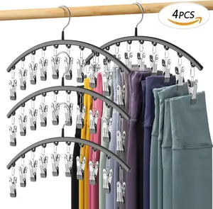 Space Saving Clothes tools & Pants legging Hanger, 2 Counts Multi-functional Windproof Drying Hanger with Clip, Hanging Storage Closet Organizer for Hat & Jeans & Scarves