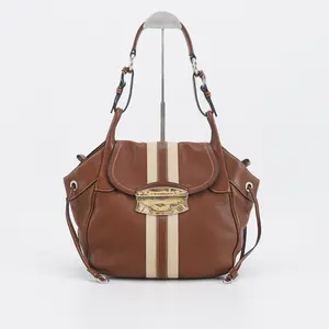 Pre-owned PRADA leather Tote Bags Pushlock Flap Vitello Daino with Lizard Tote bag BGP196582
