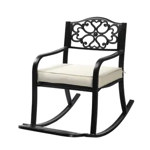 Metal Rocking Chair, Outdoor Rocking Bench with Cushion, Patio Rocker with Footrest, Weatherproof Rocking Chair for Outside, Patio, Garden, Flower Backrest