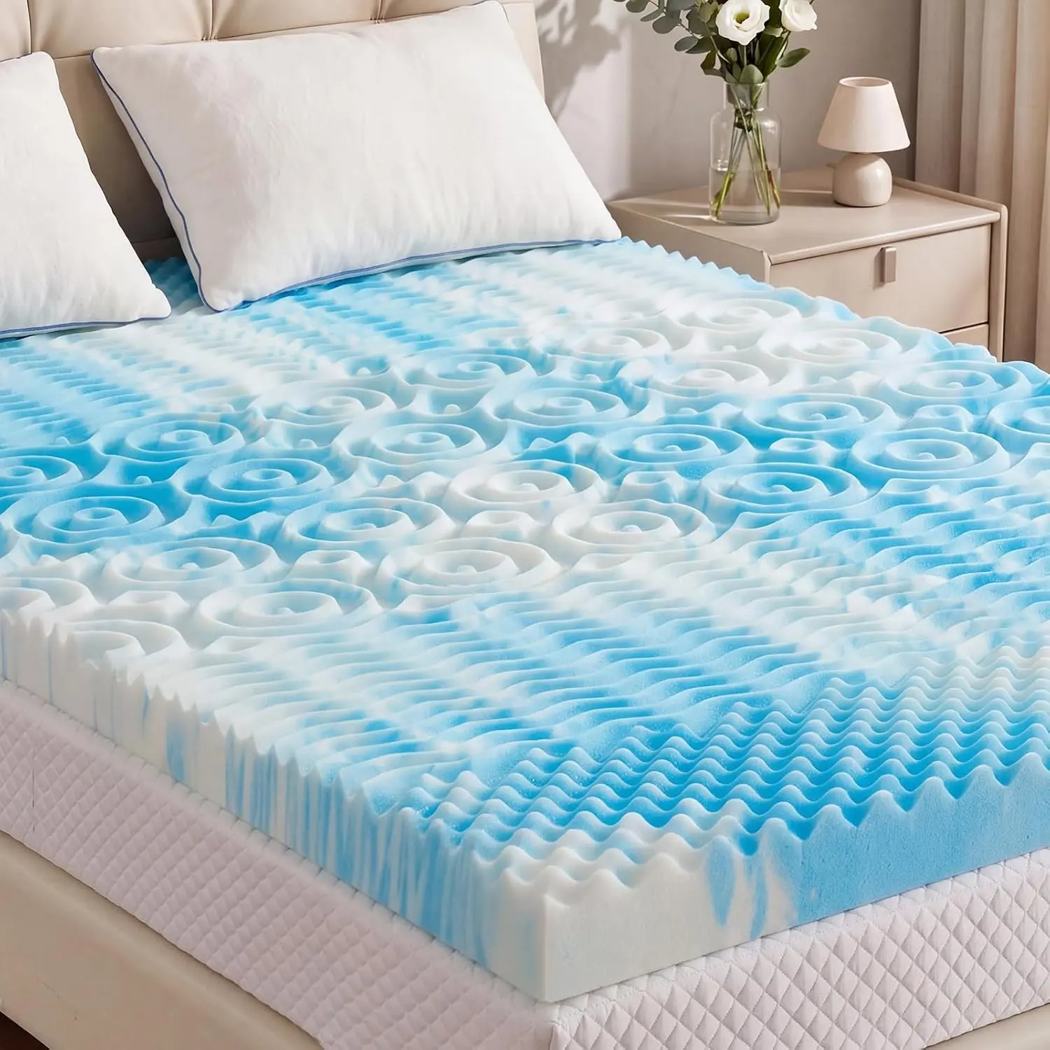 3 Inch 5-Zone Cooling Gel Memory Foam Mattress Topper Full, Pressure Relief for Back & Hip Pain, Soft Reversible Pad for Dorm RV Camping, CertiPUR-US Certified, Blue
