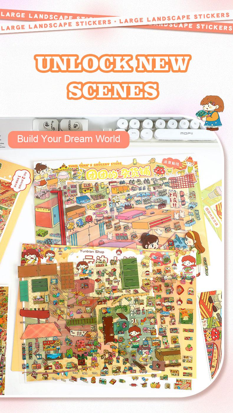 Corner Store Series – 3D Scene Sticker Kit,DIY Kawaii Diorama for Journaling & Scrapbooking,Nostalgic Cute Gift for Girls & Kids,PET Sticker Set
