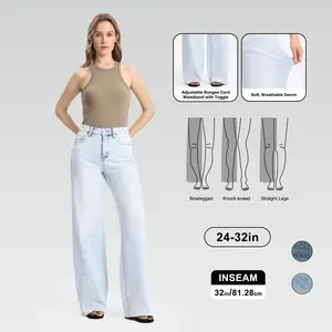 Premium High Waisted Wide Leg Jeans - Mega Stretch Light Wash Denim with Trendy Raw Hem - Comfortable Fit for All Day Wear Streetwear StreetwearComfy Jeans
