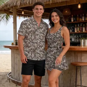 Camouflage Realtree Forest Woods Matching Couple Set, Dress for Her and Shirt Hawaii for Him, Outdoor Apparel For Men Women, Matching Couple Summer Beach Vacation Outfits | 020426.R0732.ID01