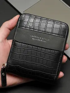 Men's Crocodile Pattern Wallet, Fashion Horizontal Zipper Design, Multi-Card Slots, Casual Style, Suitable for Daily Use