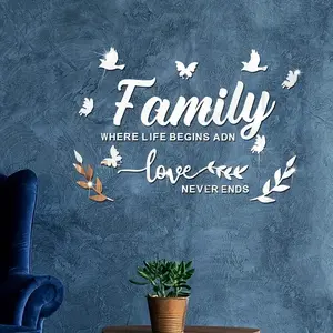 1 set of home silver acrylic decorative mirror wall stickers, suitable for living rooms and bedrooms, silver self-adhesive 3D wall stickers, suitable for indoor and outdoor use, as gifts for family and friends, Sticker Decoration