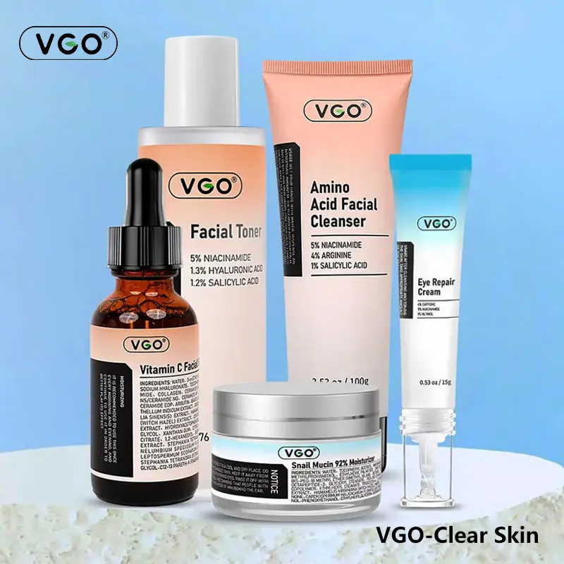 VGO Skincare 5 Step Routine One Step Skincare Set Cleanser Toner Serum Eye Cream Moisturizer Daily Skincare