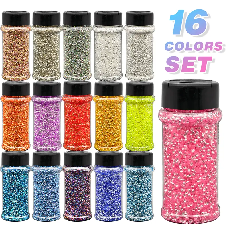 3D Pearl Glitter Bubble Beads Multi-Pack - 16-Color Iridescent, 2 fl oz Each, Elegant Effects, Glitter Makeup & DIY Craft Decor, Festival Party Beauty & Personal Care Nail Art Accessories