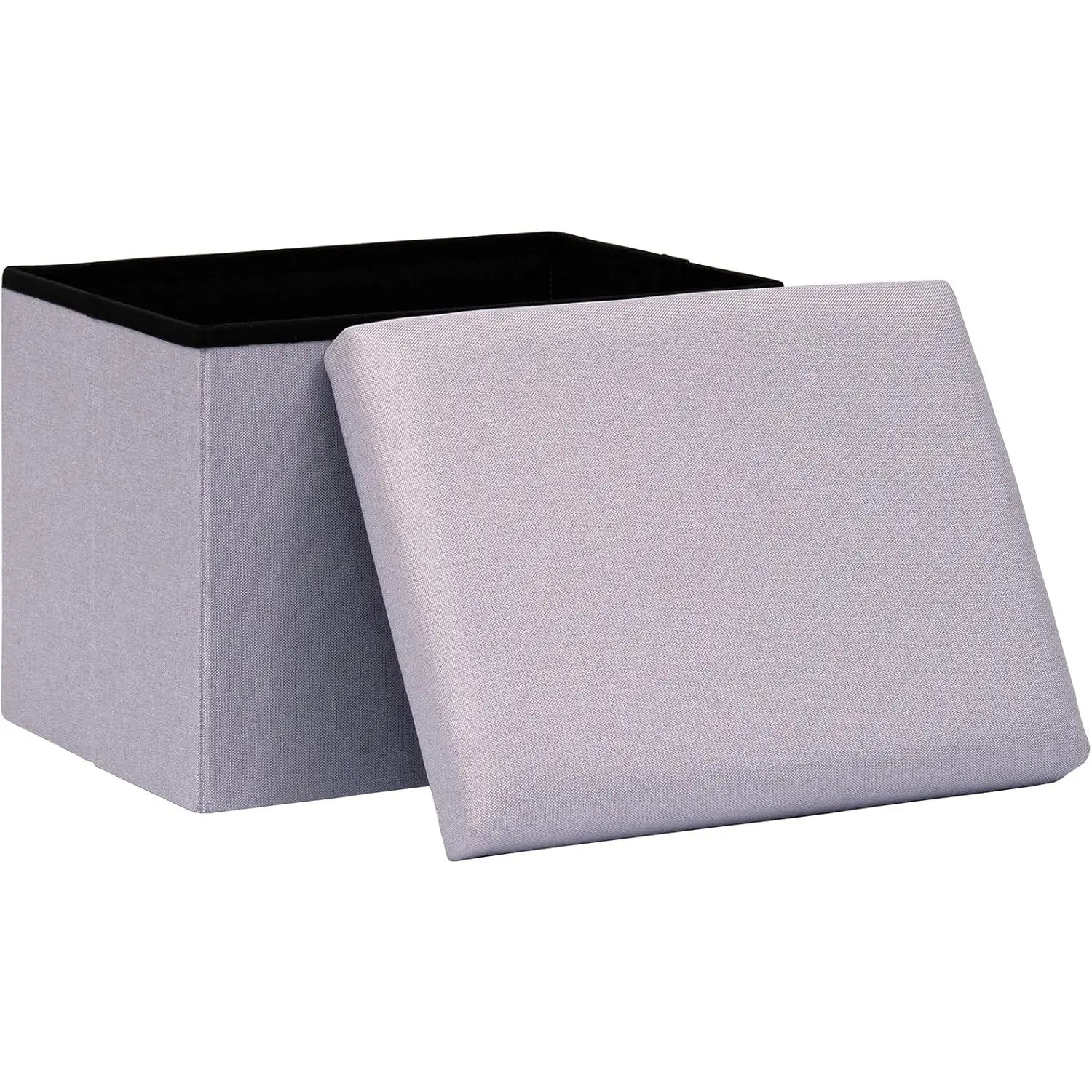 16.5" Folding Storage Ottoman, Linen Fabric Footstool with Padded Lid, Collapsible Storage Footrest for Small Space, Living Room, Bedroom, Dorm, Light