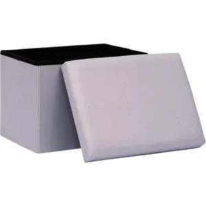16.5" Folding Storage Ottoman, Linen Fabric Footstool with Padded Lid, Collapsible Storage Footrest for Small Space, Living Room, Bedroom, Dorm, Light
