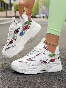 Women's Rainbow Striped Sneakers, Comfortable Breathable Textile Upper, Mid-Height Round Toe Design, Perfect for Casual Wear All Season