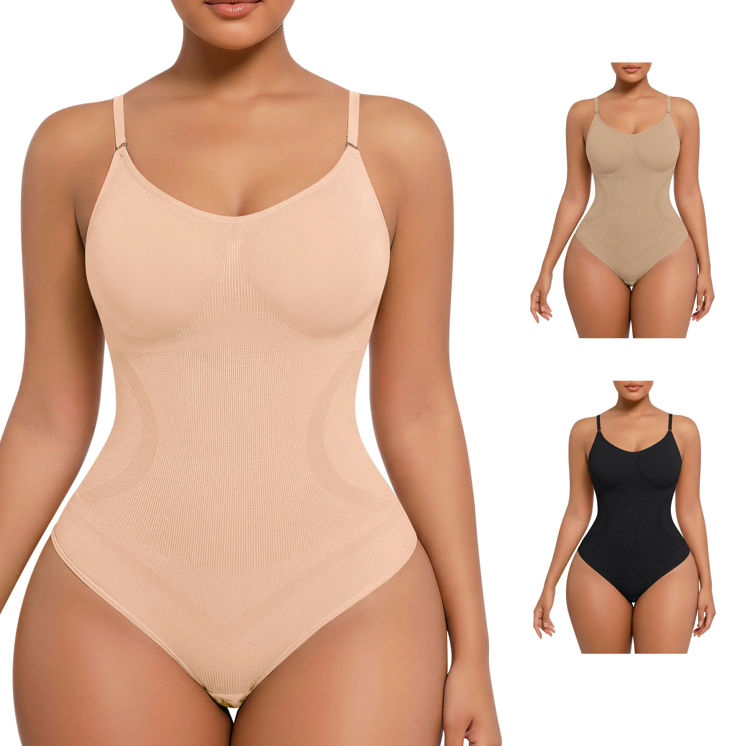 Women's Seamless Shapewear Bodysuit in Smooth Breathable Fabric - Sleeveless Tummy Control Top for a Natural Look, for Wedding & Travel, V-Neck, Body Contouring, Work, Xl