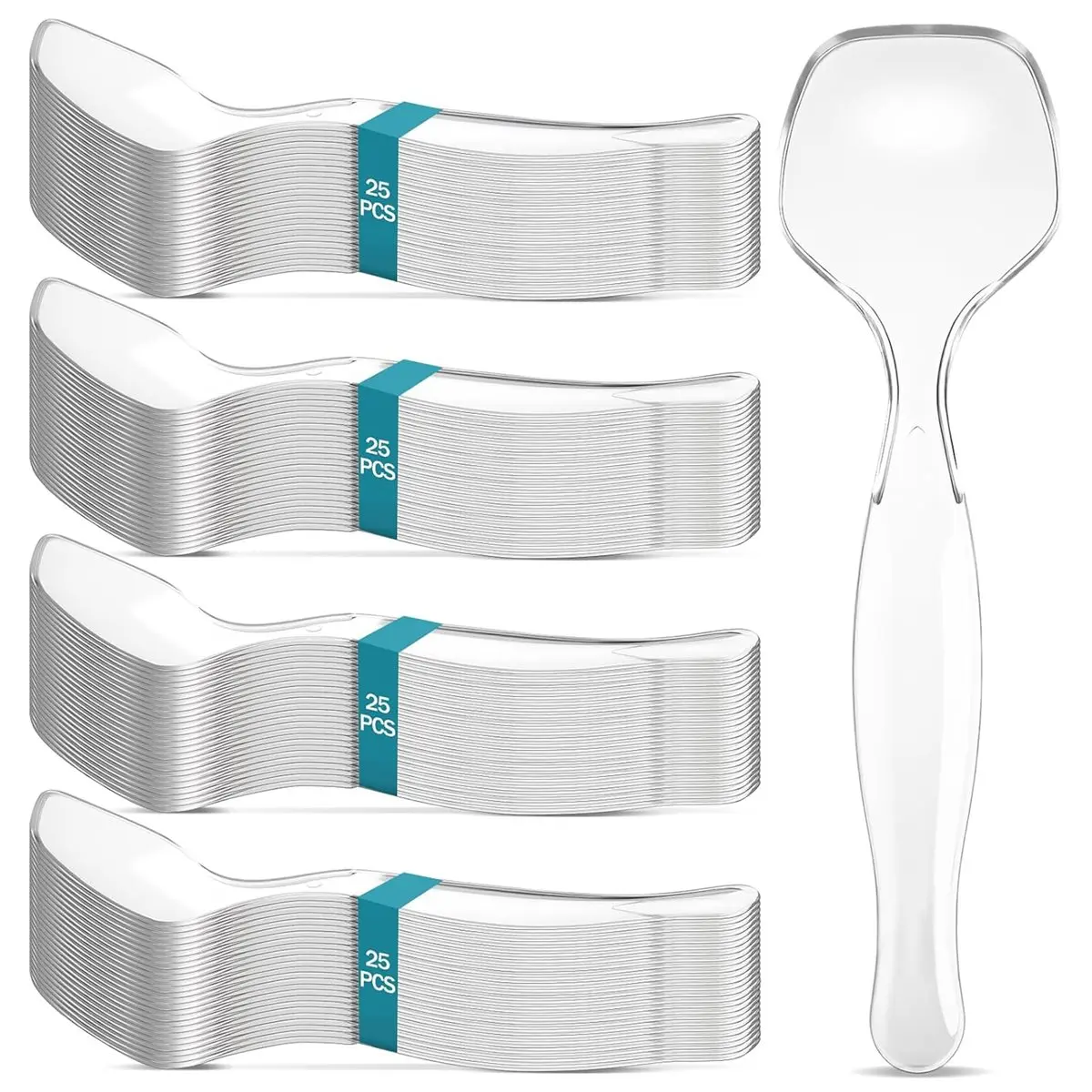 100-Pack BPA-Free Transparent Disposable Thick Sturdy Plastic Serving Spoons - 8.5"l x 2.28"w, Ergonomic Handles, Reusability, Daily Use Household Tableware Accessory, Large Bowl Scoop Alternative