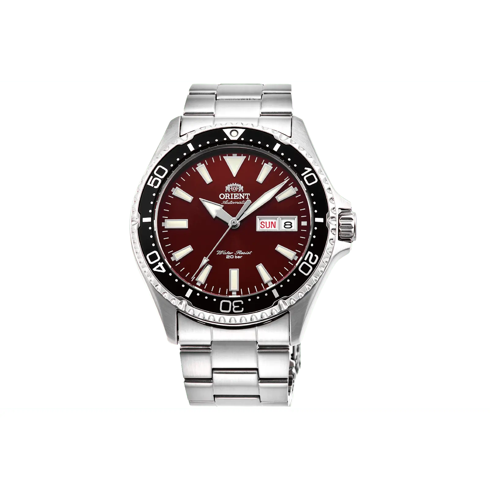 Orient Kamasu Men's Diver Style Automatic Date Wristwatch, 41.8mm Stainless Steel Case with Red Dial, Sapphire Crystal, Luminescent Marks, and 200m Water Resistance, Double Push Button Safety, Cool Gifts For Guys, Watch, Guys Gifts