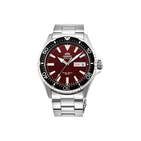 Orient Kamasu Men's Analog Wristwatch - 41.8mm Stainless Steel Case, Steel Strap with Clasp, Round Red Dial, Sapphire Crystal, Luminescent Marks, 100M - 200M Water-Safe Wrist Watches, Double Push-Button Safety, 12 Months Coverage, Guys Gifts