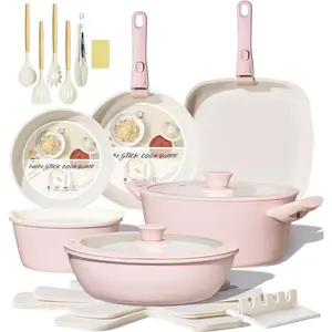 23 count Ceramic Pots and Pans Set, Nonstick Detachable Handle Cookware, Induction Kitchen Cooking Set with Removable Handle,include Frying Pans & Saucepans Oven Safe()