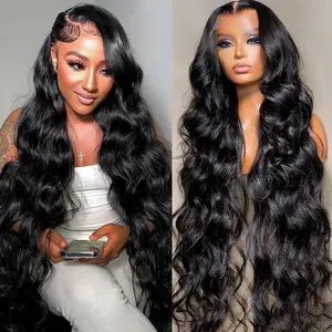 Leniku Hair 32 34 Inch 13x4 13x6 Body Wave Lace Front Wigs Human Hair 180 Density Transparent 360 Lace Frontal Human Hair Wigs For Women Pre Plucked