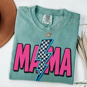 Comfort Colors Retro Neon Mama Shirt, Checkered Mama Shirt, Cool Mom Graphic Tee, Retro Mama Shirt