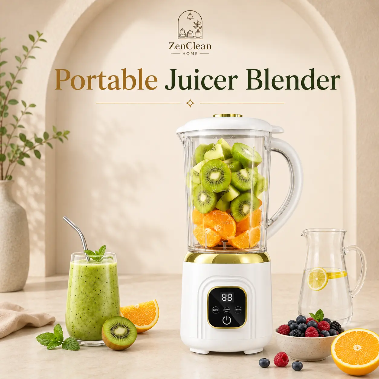 Household Kitchen Jug Blender - 1L Capacity, 3000mAh Battery, 22000 RPM, 18+6 Blade Rotary Cutter, Home Appliance for Daily Food & Drink Prep juicer,Wide,Chute