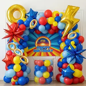 Red Blue Balloon Garland Kit Birthday Backdrop Arch Gold Lightning Star Foil Boys Gaming Party