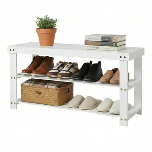 3-Tier Bamboo Shoe Rack Bench, Entryway Shoe Storage Organizer with Seat, Heavy Duty Shoe Shelf for Hallway Closet Bedroom Living Room, 30×90×45cm