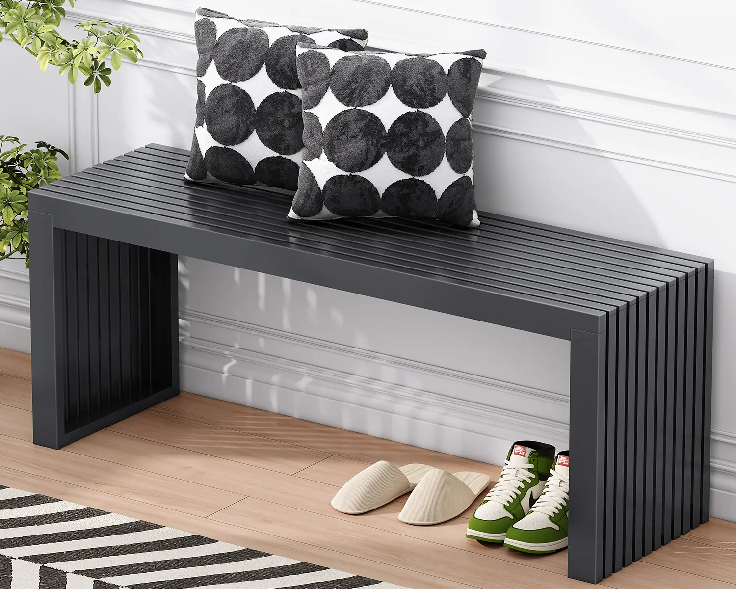 35.4" Bamboo Shoe Bench, 500 lbs Heavy Duty Entryway Bench with Waterproof Slatted Seat, Modern Wooden Bench for Bedroom, Bathroom, Hallway & Home