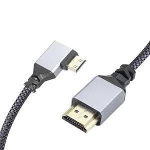 4K Mini HDMI Adapter, 90 Degree Left Angle, Aluminum Braided Cord, Supports 4K UHD, For Laptop, TV, Camcorder (Cable: 50cm)