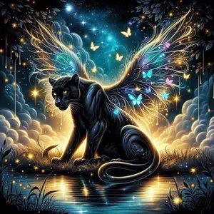 5D DIY Full Drilling Round Diamond Painting - Diamond Art Kit Wings Black Panther Mosaic, Canvas - DIY Decorative Painting, Home Wall Decor, Perfect for Halloween and Christmas, Independence Day, Birthdays, and Anniversary Gifts.