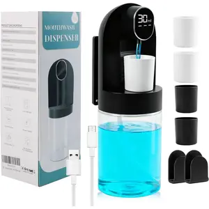 Automatic Touchless Electric Wall Mounted Mouthwash Dispenser 20.29oz 4 Modes with 4 Magnetic Cups for Kids & Adults Bathroom Accessories Set
