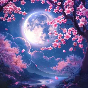 Cherry Blossom Moon Night Pattern DIY Diamond Arts Colorful Painting Kit without Frame, DIY 5D Diamond Arts Colorful Painting Kit, Wall Art Decor for Home, Diamond Painting Kits