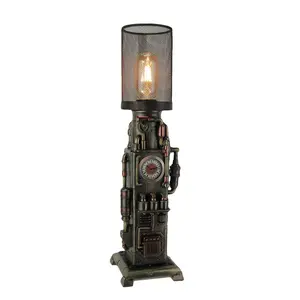 Steampunk Industrial Piping Tower Beacon Clock Mesh Table Lamp