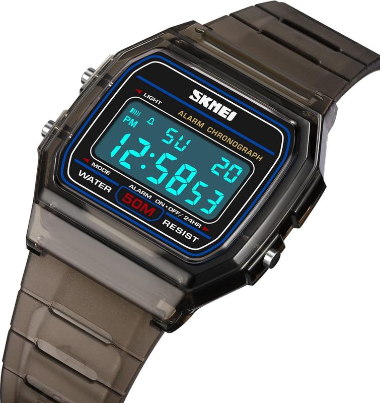 Gosasa Classic Unisex Digital Sports Watch - Multifunction LED Square Face Waterproof 50M Alarm Stopwatch Chronograph Calendar Dual Time Soft Resin Band Lightweight Comfortable for Men Women All Ages