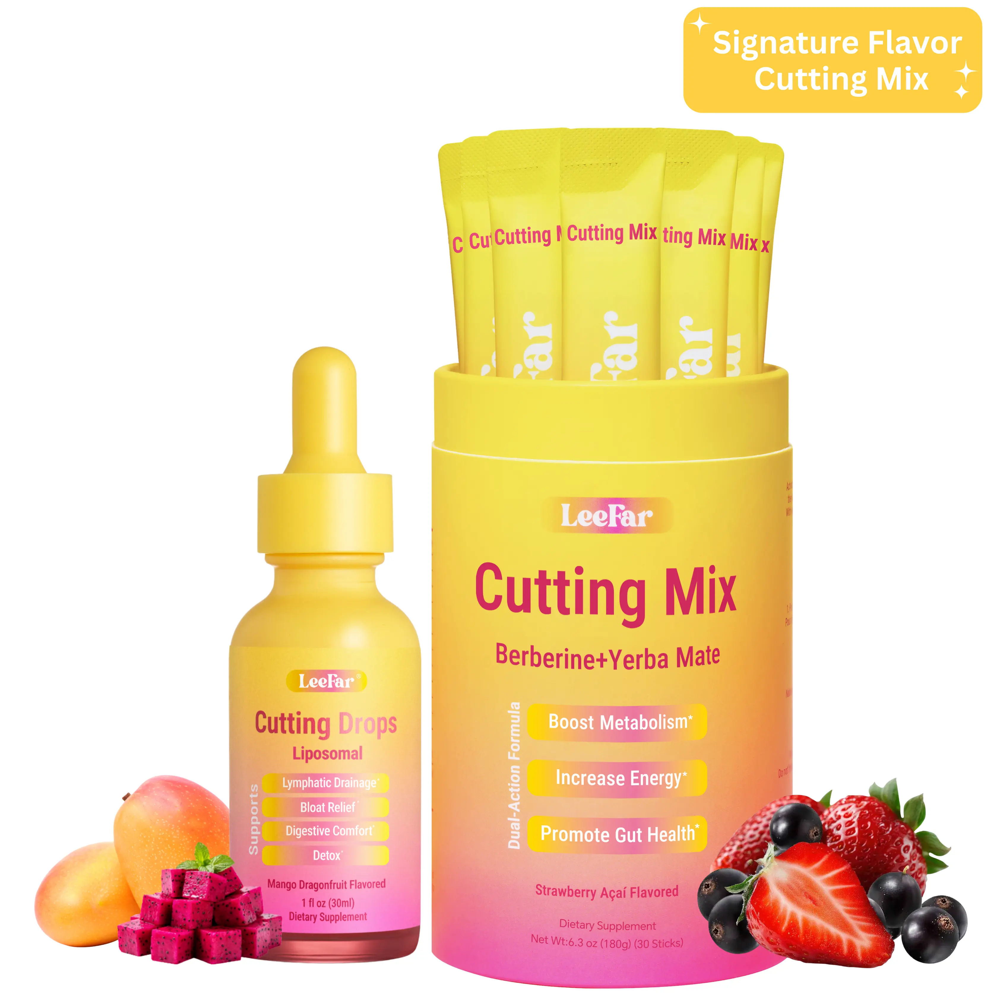 【Leefar Cutting Bundle】Leefar Cutting Mix| Strawberry Açaí Flavor*1+Leefar Cutting Drops| Mango Dragonfruit Flavor *1