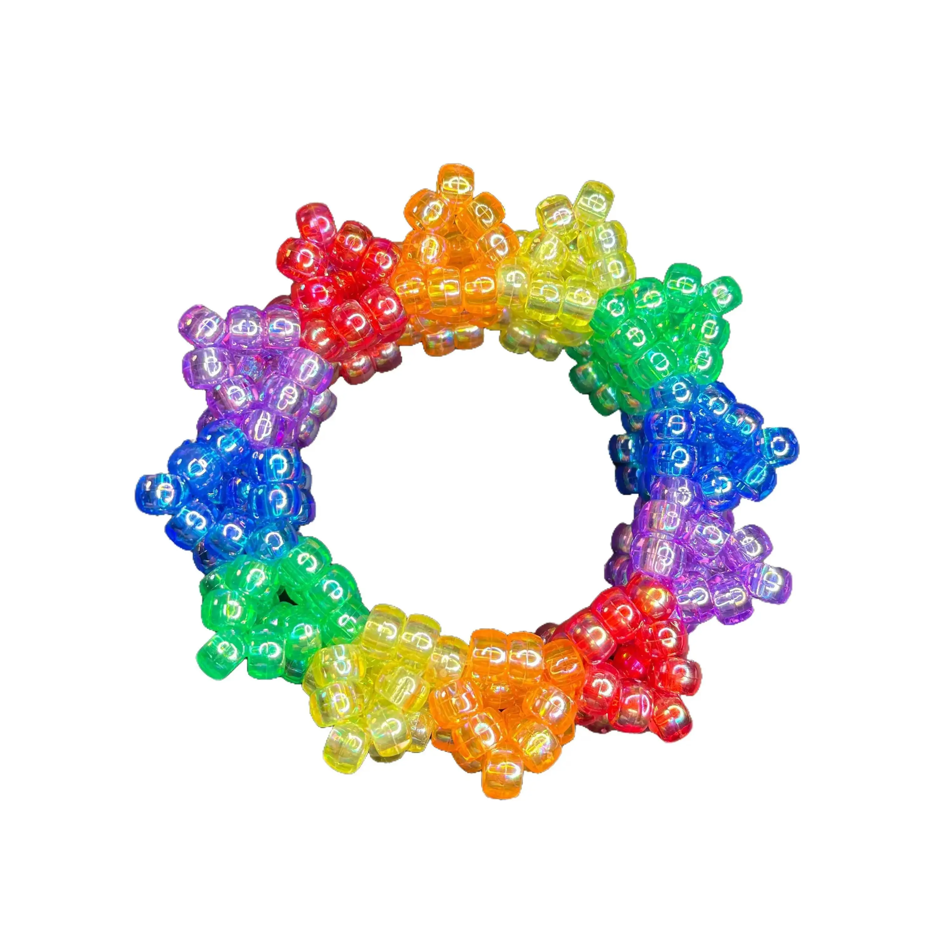 Rainbow Holographic rotating Kandi Cuff Bracelet- made with AB beads, prefect for festivals or pride