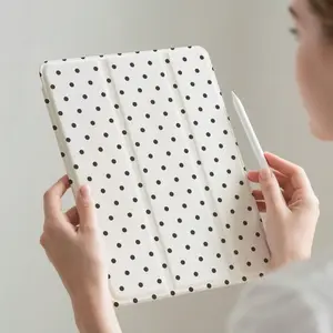 White Black Polka Dot Printed IPad Tablet Case, TPU Soft Shell with Tri-Fold Stand Cover, Pencil Slot, Shockproof, Auto Wake/Sleep Compatible with IPad Pro 12.9/11/10.9 (2025/2024), IPad Air 10.9/10.5, IPad Mini 4/5/6, IPad 10th/9th/11th Gen