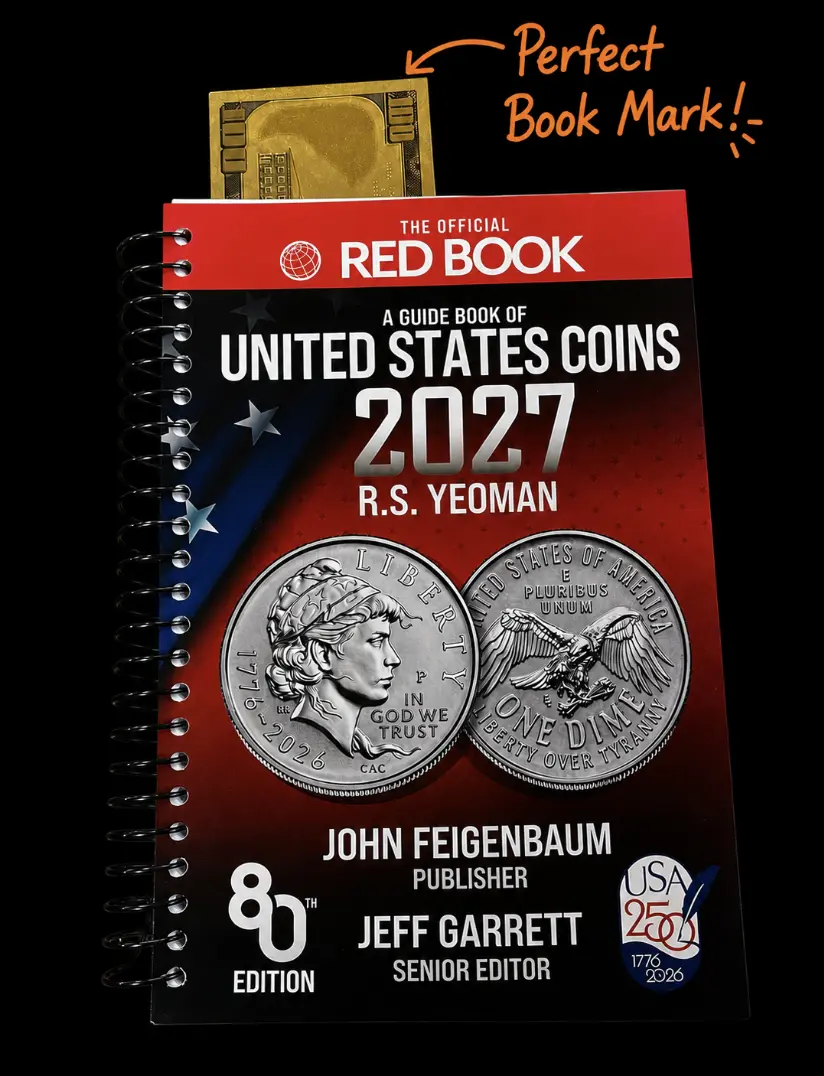 2027 Official Red Book Signed by Jeff Garrett + Random 24K Gold Leaf-Plated $100 Collectors Note