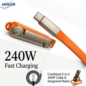 MREGB Invisible Holder Charger Cable with Stand, 240W Super Fast Charging 2-in-1 Electronic Cord for Mobile/Smartphone/Cellphone, Gaming & Travel Use, Compatible with Type-C Devices, Phone Accessories, Data Sync, Durable Wire, Tangle Free