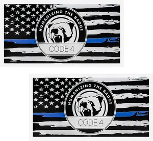 2PCS Thin Blue Line Sticker Code 4, Police Support Sticker American Flag Thin Line Decal, Waterproof Thin Line Flag Stickers Support Law Enforcement for Car Window Laptop (Larger)