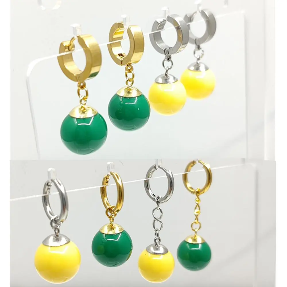 Potara Style Anime Single Earring - 14mm Diameter Costume Jewelry, Yellow & Green Plastic Beads with Copper Accents, Cosplay Role Play Accessory