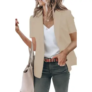 Imily Bela Women's Casual Blazer Short Sleeve Lapel Open Front Work Office Jacket