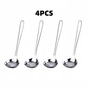 4-Piece Set 304 Stainless Steel Soup Ladle Strainer, Thickened Deep Head Spoon, Serving Spoons for Buffet, Ideal for Hot Pot, Banquets, Travel, Hiking