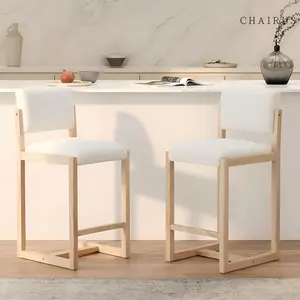 Chairus 26" Counter Height Armless 2-Seat Barstools Set, Linen Upholstered Kitchen Island Chairs with Backrest, Open Back, Footrest, Solid Wood Frame, Beige for Kitchen Island, Home (Father's Day Gift)
