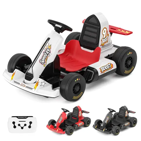 [XJD] 12V/24V Electric Go Kart for Kids, Rechargeable Battery-Powered Ride-On Toy with Remote Control, Foot Pedal, LED Lights, USB & Bluetooth Music